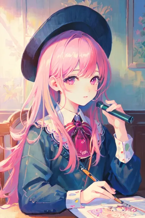 ultra-detailed, illustration,realistic, (((masterpiece))),(((best quality))),((high quality)),(((extremely high quality))),(((extreme detailed illustration))),((original)),nababa style,1girl,pink hair <lora:nababaStylizedLora_nababaNormal:0.4>