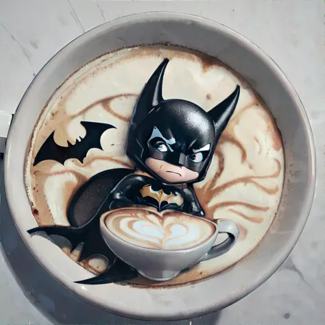 <lora:latteart:0.7>, latte_art\(character\), latter, batman || masterpiece, perfect quality, sharp focus, shallow depth of field, 8k