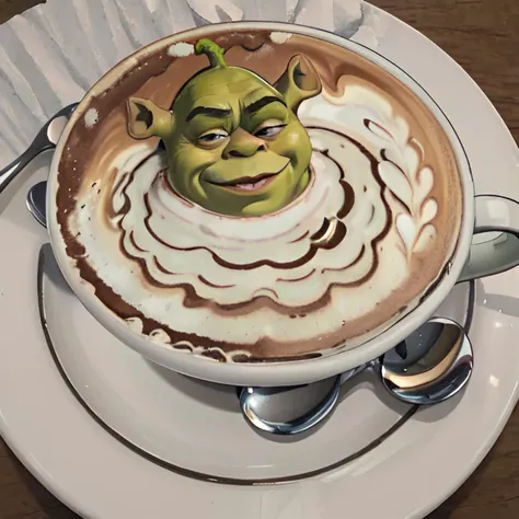 <lora:shrekdiffusion:0.5>, <lora:latteart:0.7>, latte_art\(character\), latte, shrek, ogre || masterpiece, perfect quality, sharp focus, shallow depth of field, 8k