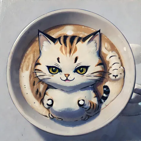 <lora:latteart:0.7>, latte_art\(character\), latter, cat || masterpiece, perfect quality, sharp focus, shallow depth of field, 8k