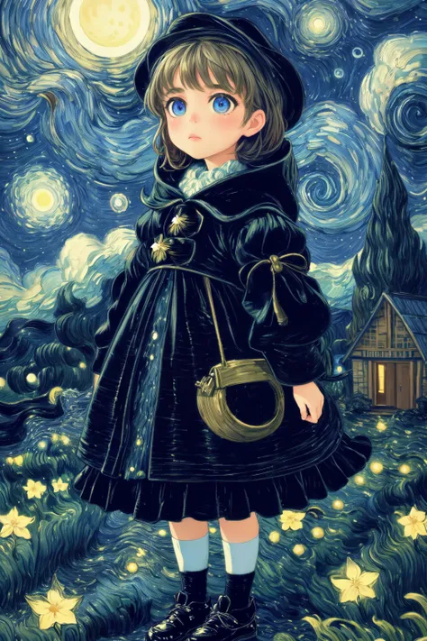 In the serene night, beneath a starry sky with billowing clouds, the full moon cast its luminous glow upon the tranquil nature scenery, creating an ethereal masterpiece. Standing in the midst of this best quality landscape is 1girl, gracefully donned in a flowing dress. She stands with an air of quiet contemplation, her gaze fixed upon the viewer, making the viewer feel the essence of impressionism brought to life. This fine art captures the magic of the night and the beauty of nature in a truly enchanting way,((best quality, masterpiece, extreme details):1.2) ((detailed eyes, detailed face):1.2), <lora:add_detail:1> <lora:backlight_slider_v10:1> <lora:eye_size_slider_v1:2> <lora:eyebrows_slider_v2:3> <lora:age_slider_v2:-5> <lora:Painting:1>