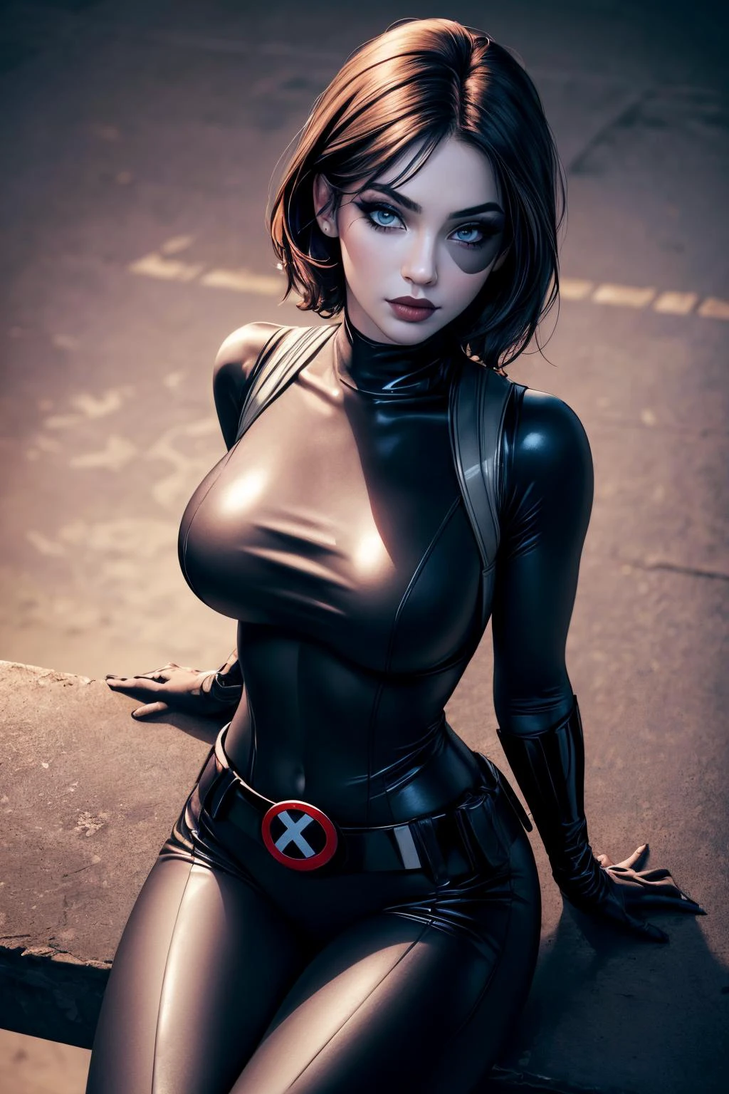 (ultra realistic,32k, masterpiece:1.1),(high detailed skin:1.1), 8k uhd, dslr, high quality, (makeup, mascara:1.1),(thick\lips\),
<lora:marvel_domino-10:0.7>marveldomino, colored skin, bodysuit, belt, , <lora:add_detail:0.82>, huge breast,
(looking at viewer, sitting, crossed legs, from above:1.1),,
,(tenebrism:1.1), blank background