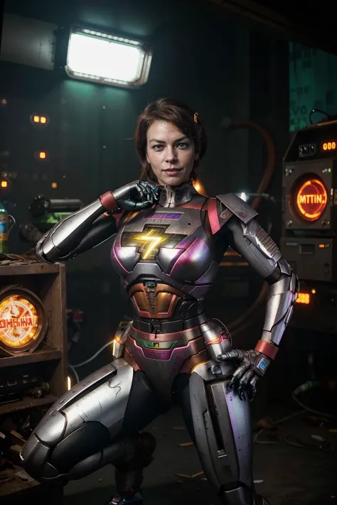 realistic, cinematic photo , (Rebecca Romijn) as cyberpunk JaspionQuiron character, with rusty and damage cybernetic arm, (cyberpunk style), dynamic posture , neon light, trending art, trending on artstation, Dappled Light, analog style, cinematic light, side lighting, best shadow, (SteelHeartQuiron character, Sorayama Style, metallic chrome), explosion, fire, electricity, lightning, rampage, <lora:quiron_Jaspion_v1_Lora:0.77>,<lora:quiron_SteelHeart_V1_Lora:0.48>