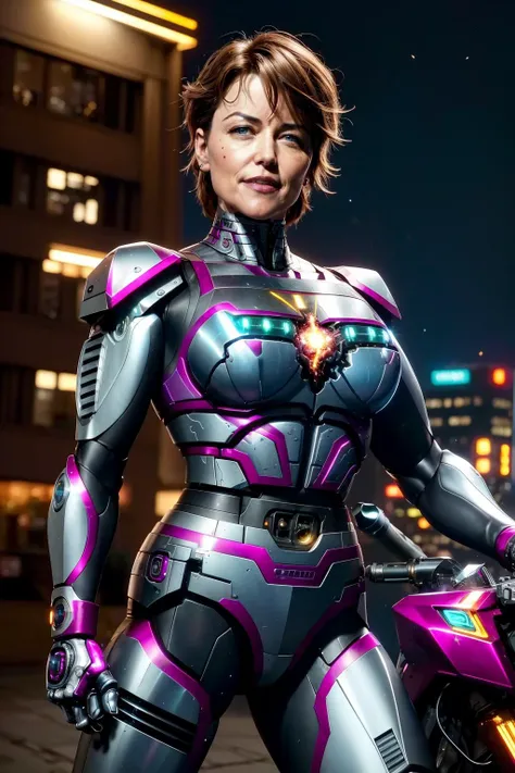 realistic, cinematic photo, ((lucy lawless)) as cyberpunk JaspionQuiron character, with rusty and damage cybernetic arm, (cyberpunk style), dynamic posture , neon light, trending art, trending on artstation, Dappled Light, analog style, cinematic light, side lighting, best shadow, (SteelHeartQuiron character, Sorayama Style, metallic chrome), explosion, fire, electricity, lightning, rampage, <lora:quiron_Jaspion_v1_Lora:0.77>,<lora:quiron_SteelHeart_V1_Lora:0.48>
