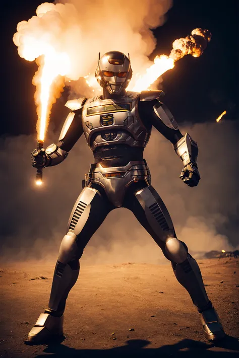 JaspionQuiron character, cinematic, (intricate:1.4), high quality, intricate details, low contrast, explosion, fire, electricity, lightning,
(best quality:1.33), (masterpiece:1.12),(detailed:1.15),Dappled Light, analog style, cinematic light, side lighting, best shadow, RAW, (Dutch angle:1.1), photoshoot of
1boy, helmet, tokusatsu, armor, solo, glowing, yellow eyes, ,glowing eyes,
<lora:quiron_Jaspion_v1_Lora:0.77>