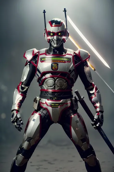 JaspionQuiron character, cinematic, (intricate:1.4), high quality, intricate details, low contrast, electricity, lightning, cyborg, mecha armor, bulk armor
(best quality:1.33), (masterpiece:1.42),(detailed:1.15),Dappled Light, analog style, cinematic light, side lighting,  best shadow, RAW, (Dutch angle:1.1), photoshoot of
1boy, helmet, tokusatsu, armor,  solo, upper body, (holding sword on left hand), energy sword, weapon, glowing eyes, yellow eyes, glowing,
<lora:quiron_Jaspion_v1_Lora:0.8> <lora:HardSurface_beta:0.5>