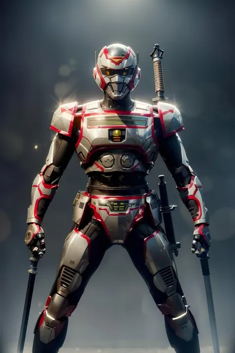 JaspionQuiron character, cinematic, (intricate:1.4), high quality, intricate details, low contrast, electricity, lightning, cyborg, mecha armor, bulk armor
(best quality:1.33), (masterpiece:1.42),(detailed:1.15),Dappled Light, analog style, cinematic light, side lighting,  best shadow, RAW, (Dutch angle:1.1), photoshoot of
1boy, helmet, tokusatsu, armor,  solo, upper body, (holding sword on hand), energy sword, weapon, glowing eyes, yellow eyes, glowing,
<lora:quiron_Jaspion_v1_Lora:0.8> <lora:HardSurface_beta:0.5>