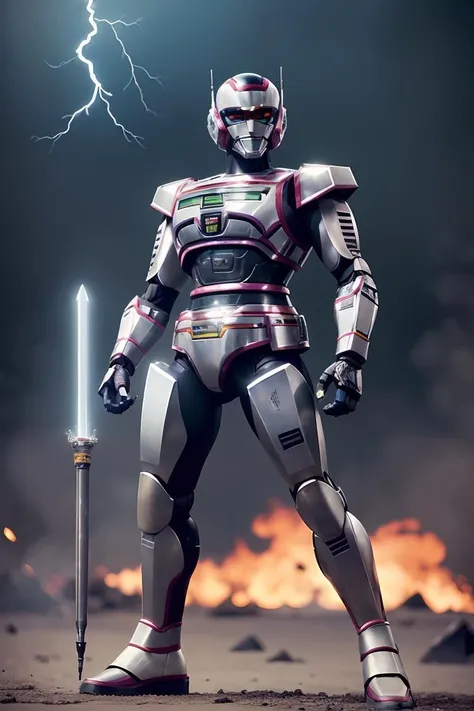 JaspionQuiron character, cinematic, male, (intricate:1.4), high quality, intricate details, low contrast, electricity, lightning, cyborg, metal armor, mecha armor,
(best quality:1.33), (masterpiece:1.42),(detailed:1.15),Dappled Light, analog style, cinematic light, side lighting, best shadow, RAW, (Dutch angle:1.1), photoshoot of
1boy, helmet, tokusatsu, armor, solo, upper body, (holding a energy sword on left hand), weapon, glowing eyes, yellow eyes, glowing,
<lora:quiron_Jaspion_v1_Lora:0.8>