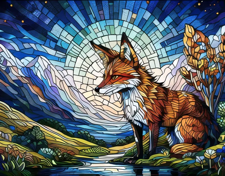 masterpiece, best quality, (Fox:1.2),stained glass painting, blh,8K,HD, <lora:Glass paintingV1-000016:0.9>,