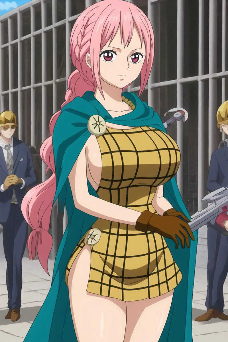(masterpiece:1.2), best quality, a girl, armorRe,large breasts, <lora:Rebecca_v1.1:0.75>,<lora:onePieceWanoSagaStyle_20:0.2>,pink hair,hip focus,:q,China Dress,unfastened,plaid / tartan.pantyshot,standing,