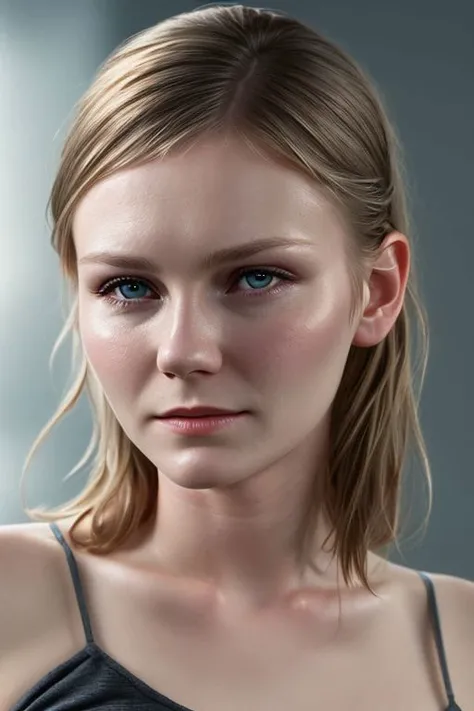 (CR-Kirst3nDunst-astragartist:0.9), (face closeup:1.0) photo of (young:1.0) woman, (oiled shiny skin:1.0), (tilted-head:1.0), (tilted-angle:1.0), undercut hair, slight smile,
(8k uhd:1.0), (best quality:1.0), (masterpiece:1.0), (sharp focus:1.0), (simple-grey-backdrop:1.1),