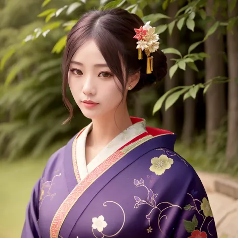 Masterpiece, absurdres,award winning photo, extremely detailed, amazing, fine detail, extremely detailed eyes and face, by lee jeffries nikon d850 film stock photograph 4 kodak portra 400 camera f1.6 lens rich colors hyper realistic lifelike texture dramatic lighting unrealengine trending on artstation cinestill 800 tungsten, beautiful Japanese woman ,
<lora:Kanzashi_Headwear:0.85>,kanzashi headwear, a woman in a kimono ,wearing kanzashi headwear, woman posing for a picture, forest background