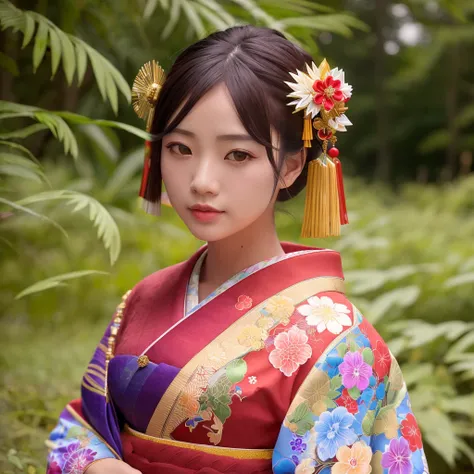 Masterpiece, absurdres,award winning photo, extremely detailed, amazing, fine detail, extremely detailed eyes and face, by lee jeffries nikon d850 film stock photograph 4 kodak portra 400 camera f1.6 lens rich colors hyper realistic lifelike texture dramatic lighting unrealengine trending on artstation cinestill 800 tungsten, beautiful Japanese woman ,
<lora:Kanzashi_Headwear:0.85>,kanzashi headwear, a woman in a kimono ,wearing kanzashi headwear, woman posing for a picture, forest background