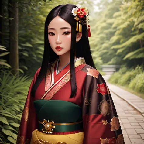 Masterpiece, absurdres,award winning photo, extremely detailed, amazing, fine detail, extremely detailed eyes and face, by lee jeffries nikon d850 film stock photograph 4 kodak portra 400 camera f1.6 lens rich colors hyper realistic lifelike texture dramatic lighting unrealengine trending on artstation cinestill 800 tungsten, beautiful Japanese woman ,
<lora:Kanzashi_Headwear:0.85>,kanzashi headwear, a woman in a kimono ,wearing kanzashi headwear, long straight hair, woman posing for a picture, forest background
