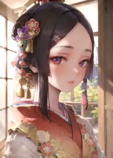 looking away.upperbody,,Masterpiece, absurdres, extremely detailed, amazing, fine detail, extremely detailed eyes and face,beautiful woman , <lora:kanzashi_v10:0.8>,kanzashi headwear, a woman in a kimono ,wearing kanzashi headwear, looking at the viewer seductively