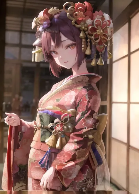 dynamic pose, absurdres, extremely detailed, amazing, fine detail, extremely detailed eyes and face,beautiful woman , <lora:kanzashi_v10:0.8>,kanzashi headwear, a woman in a kimono ,wearing kanzashi headwear, looking at the viewer seductively