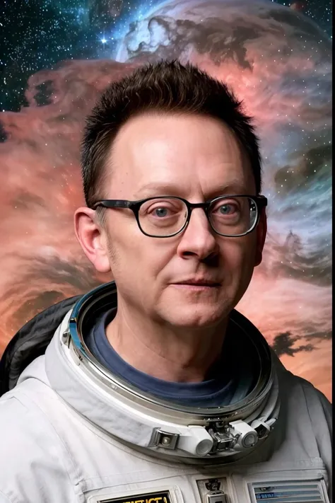 <lora:MichaelEmerson:0.8> masterpiece, realistic, raw photo, michaelemerson, glasses, astronaut, nebulae, full body
