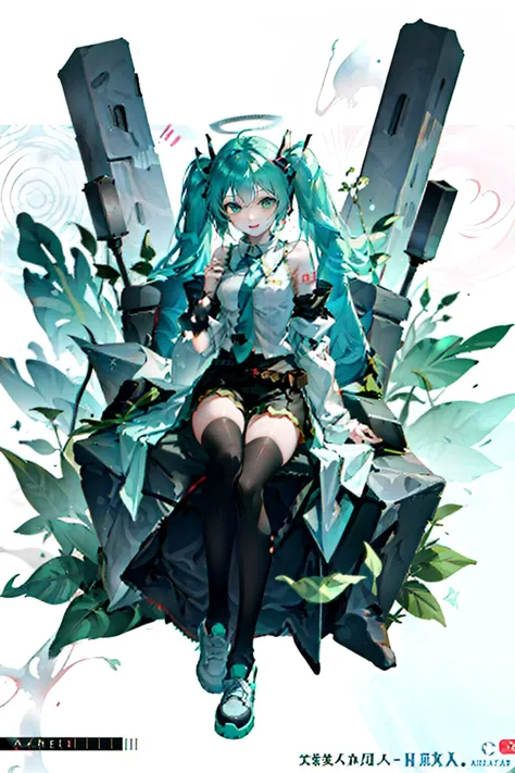 [(white background:1.5)::5],best quality, masterpiece, highres, original, extremely detailed 8K wallpaper, an extremely delicate and beautiful,,full body,straight-on,ultrawide shot,depth of field,high saturation,cafe,tatami,indoors,photorealistic,detailed manga illustration,colorful,tachie,line art,solo,petite,bishoujo,(((hatsune miku))),grayu,goddess,the creamy smooth skin,green_hair,ahoge,ponytail,payot,floating hair,bangs,green_eyes,smile,figure four sitting,detail fingers,skindentation,beautiful_face,bright pupils,office lady suit,denim shorts,black_thighhighs,sneakers,belt,hair ribbon,halo,tassel,hair ornament,hair rings,hair bow,hairband,earrings,book,armlet, <lora:ainoku_HatsuneMiku:0.7>, <lora:fashionGirl_v54:0.5> ,<lora:gachaSplashLORA_gachaSplash31:0.5>, <lora:Hipoly 3D Model:0.2> ,<lora:lightAndShadow_v10:0.3>, <lora:lightlineArtLora_v10:0.3>, <lora:koreandolllikenessV20_v20:0.5>