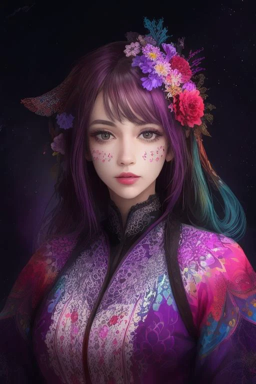 1girl, colorful, fractal patterns , <lora:quickfix:1>