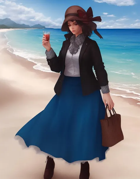 1girl, hat,beach, bikini, full body,<lora:quickfix:2>