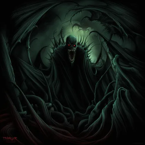 horrible terrors lurking from darkness by dnmumfrd <lora:dan_mumfordv04:1>, danger, chaos, nightmare