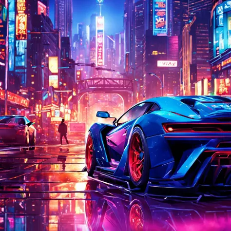 cinematic (illustration:1.3) anime artwork breathtaking (masterpiece:1.1), (best quality:1.1), (ultra highres:1.1), (Hyperrealistic:1.2) 4K Unity Wallpaper, retrofuturistic car, (front angled view:0.5), low view, cyberpunk, wide fender flares, deep rims, racing wheels, (cinematic lighting:1.1), depth of field, bokeh, night time, city, neon lights by dnmumfrd <lora:dan_mumford_v1:1.7>, . award-winning, professional, highly detailed . anime style, key visual, vibrant, studio anime, highly detailed . 35mm photograph, film, bokeh, professional, 4k, highly detailed