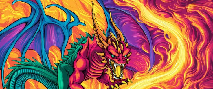 anime artwork masterpiece, best quality, no humans, open mouth, wings, portrait of a dragon (breathing fire:1.2) by dnmumfrd <lora:dan_mumford:1> . anime style, key visual, vibrant, studio anime, highly detailed