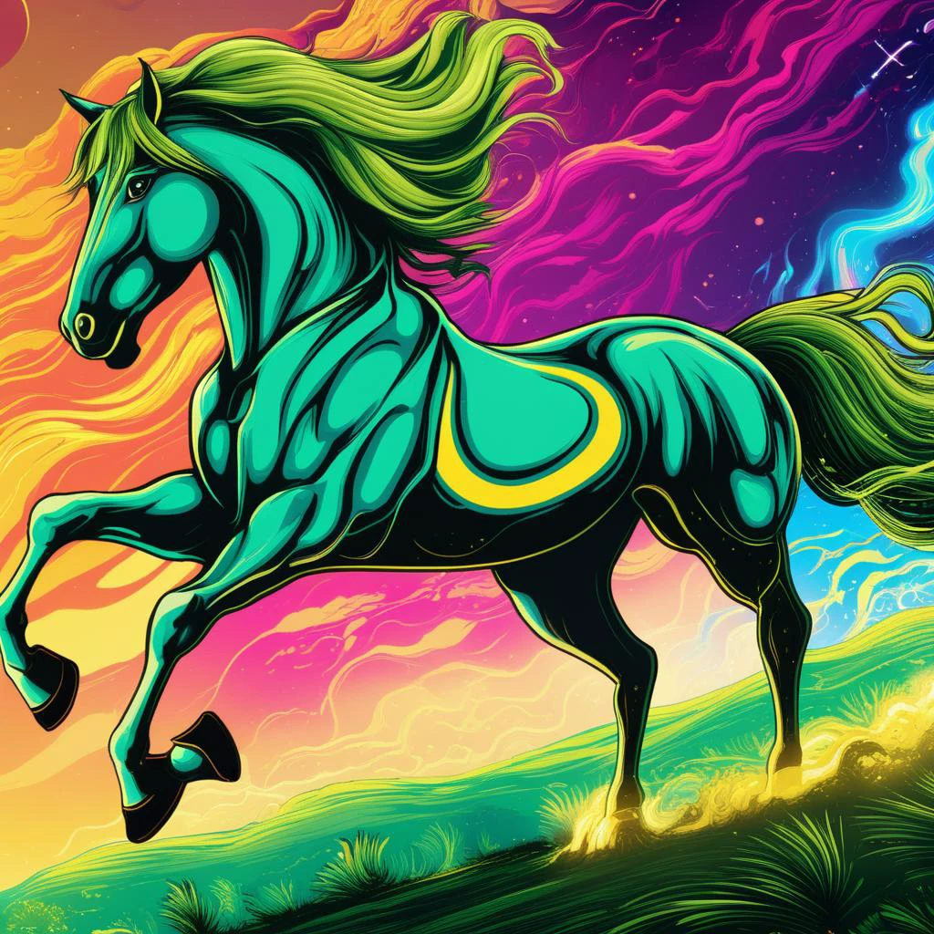 professional 3d model breathtaking anime artwork Epic wide angle shot of a horse made out of (olive green V0id3nergy:1.25) and colorful energy, space nebula and iridescent colors, excessive energy jolttech in the shape of a horse, running in a grassfield at night by dnmumfrd <lora:dan_mumford:1>, . anime style, key visual, vibrant, studio anime, highly detailed . award-winning, professional, highly detailed . octane render, highly detailed, volumetric, dramatic lighting