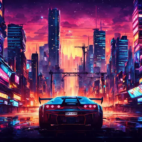 cinematic (illustration:1.3) anime artwork breathtaking (masterpiece:1.1), (best quality:1.1), (ultra highres:1.1), (Hyperrealistic:1.2) 4K Unity Wallpaper, retrofuturistic car, (front angled view:0.5), low view, cyberpunk, wide fender flares, deep rims, racing wheels, (cinematic lighting:1.1), depth of field, bokeh, night time, city, neon lights by dnmumfrd <lora:dan_mumford_v1:1.7>, . award-winning, professional, highly detailed . anime style, key visual, vibrant, studio anime, highly detailed . 35mm photograph, film, bokeh, professional, 4k, highly detailed