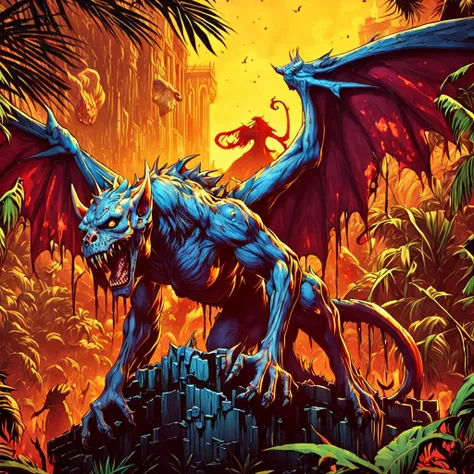 professional 3d model breathtaking anime artwork zombie gargoyle , horrible terror, gore, blood, in jungle by dnmumfrd <lora:dan_mumford_v09:1.5> cornell box . anime style, key visual, vibrant, studio anime, highly detailed . award-winning, professional, highly detailed . octane render, highly detailed, volumetric, dramatic lighting