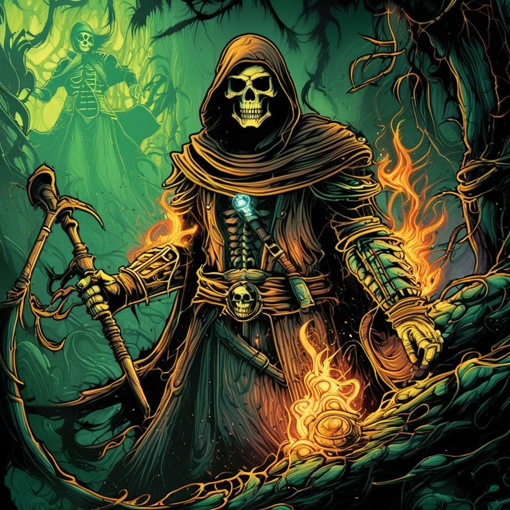 professional 3d model breathtaking anime artwork skeleton mage deep glowing eyes casting a (fire spell:1.4) wearing tethered appeal, horrible terror, gore, blood, in a (dark:1.3) dungeon by dnmumfrd <lora:dan_mumford_v09:1.7> cornell box . key visual, vibrant, studio anime, highly detailed . award-winning, professional, highly detailed . octane render, highly detailed, volumetric, (dramatic lighting, rim lighting:5), (dark theme:3) (illustration:2), (cracked skull:1.5) cel shading,, cinematic film still . shallow depth of field, vignette, highly detailed, high budget, bokeh, cinemascope, moody, epic, gorgeous, film grain, grainy, hyperrealistic art . extremely high-resolution details, photographic, realism pushed to extreme, fine texture, incredibly lifelike, breathtaking . award-winning, professional, highly detailed, comic . graphic illustration, comic art, graphic novel art, vibrant, highly detailed, line art drawing . professional, sleek, modern, minimalist, graphic, line art, vector graphics
