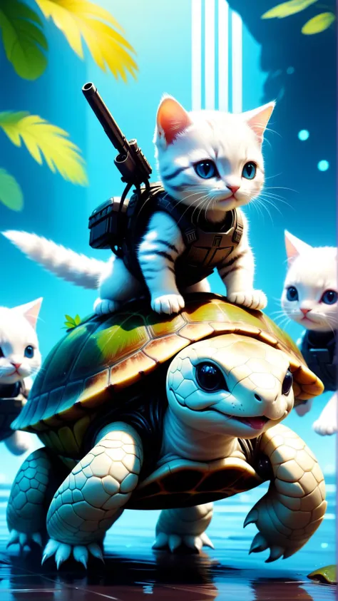 <lora:CyberpunkWorldXL:1>CyberpunkWorld white soldier kittens riding turtles going into battle, cute, digital oil painting, trending on artstation, cyberpunk, sci-fi, tech, 24mm, (analog, cinematic, film grain:1.3), Bokeh DOF, (Masterpiece:1.3) (best quality:1.2) (high quality:1.1)