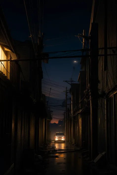 outdoors,no humans,<lora:0180 Messy urban village_v1:1>,ruanyi0180,utility pole,power lines,clothesline,<lora:add_detail:1>,<lora:nighttime_v1:1.1>,, best quality,masterpiece,highres,official art,extremely detailed cg unity 8k wallpaper