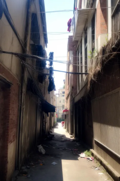 outdoors,no humans,<lora:0180 Messy urban village_v1:1>,ruanyi0180,<lora:add_detail:1>,red-panic-button-positive,people,air conditioner,alley,bicycle,brick wall,building,car,city,clothesline,ground vehicle,air conditioner,alley,bicycle,brick wall,building,car,city,clothesline,day,ground vehicle,lantern,laundry,motor vehicle,outdoors,paper lantern,plant,power lines,real world location,road,scenery,sky,street,trash bag,tree,utility pole,, best quality,masterpiece,high quality,real,realistic,super detailed,full detail,8K,