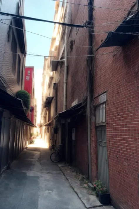 outdoors,no humans,<lora:0180 Messy urban village_v1:1>,ruanyi0180,<lora:add_detail:1>,people,air conditioner,alley,bicycle,brick wall,building,car,city,clothesline,day,ground vehicle,air conditioner,alley,bicycle,brick wall,building,car,city,clothesline,day,ground vehicle,lantern,laundry,motor vehicle,outdoors,paper lantern,plant,power lines,real world location,road,scenery,sky,street,trash bag,tree,utility pole,, best quality,masterpiece,high quality,real,realistic,super detailed,full detail,8K,