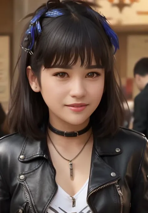masterpiece, best quality, high quality, <lora:Lalaine V1:0.8>, Lalaine, detailed face, realistic, upper body, black leather jacket,