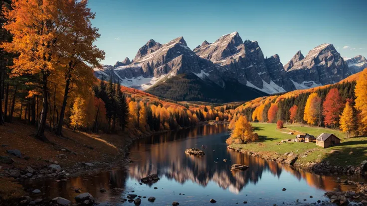 excellent oil painting of a mountain landscape in autumn, vibrant colors, powerfull style with epic dramatism, small willage, young passants and cows, river and lake, best quality, maximum quality, intricate details, ultrasahrp, ambient oclusion, realistic shadows, art by Bastien Lecouffe Deharme, 8k, oil art, <lora:add_detail:1> <lora:royta v1.1:0.4>