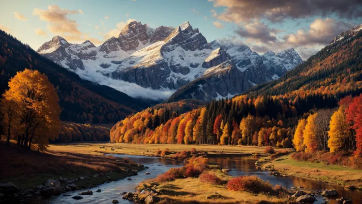excellent oil painting of a mountain landscape in autumn, vibrant colors, powerfull style with epic dramatism, small willage, young passants and cows, river and lake, best quality, maximum quality, intricate details, ultrasahrp, ambient oclusion, realistic shadows, art by Bastien Lecouffe Deharme, 8k, oil art, <lora:add_detail:1> <lora:royta v1.1:0.4>