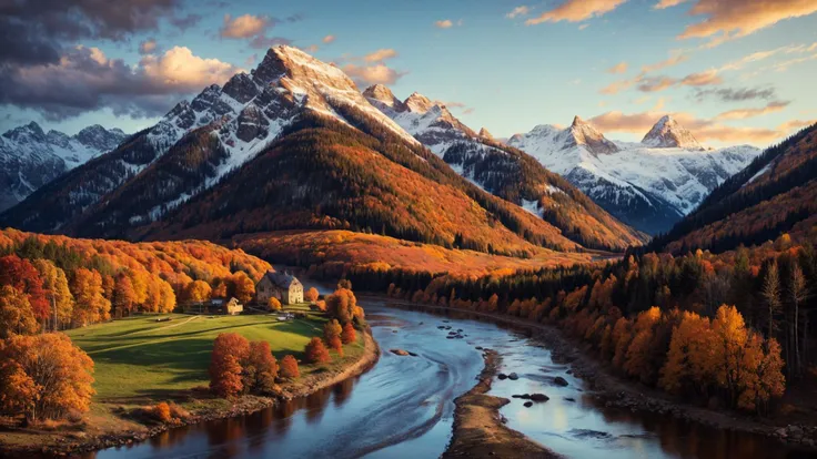 excellent oil painting of a mountain landscape in autumn, vibrant colors, powerfull style with epic dramatism, small willage, young passants and cows, river and lake, best quality, maximum quality, intricate details, ultrasahrp, ambient oclusion, realistic shadows, art by Bastien Lecouffe Deharme, 8k, oil art, <lora:add_detail:1> <lora:royta v1.1:0.4>