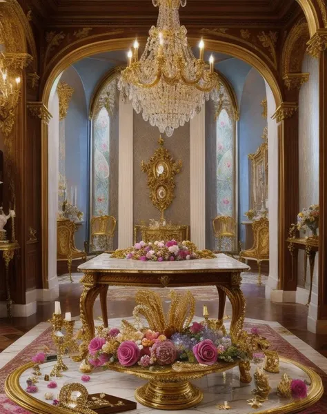 castle, flowers, Bling, gold, HD, Photo, Seashell, Cards, in Marbles, Puzzle, Toy, table
