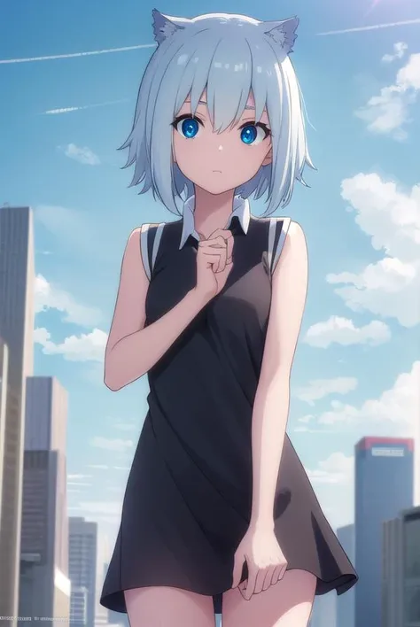 aonanami, <lora:ao nanami hnu-lora-nochekaiser:1>,
ao nanami, short hair, animal ears, cat ears, blue eyes,
BREAK dress, boots, sleeveless, knee boots, (black dress:1.2),
BREAK outdoors, city, sun, clouds,
BREAK looking at viewer, (cowboy shot:1.5),
BREAK <lyco:GoodHands-beta2:1>, (masterpiece:1.2), best quality, high resolution, unity 8k wallpaper, (illustration:0.8), (beautiful detailed eyes:1.6), extremely detailed face, perfect lighting, extremely detailed CG, (perfect hands, perfect anatomy),