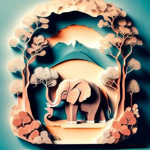 paperai, elephant, portrait, front view, centered