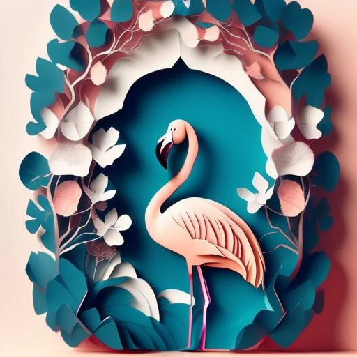 paperai, flamingo, portrait, front view, centered