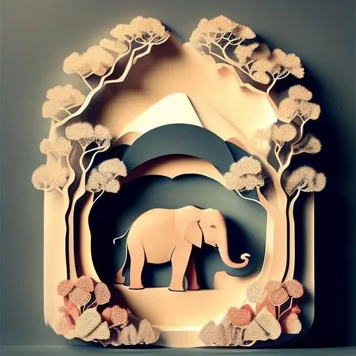 paperai, elephant, portrait, front view, centered