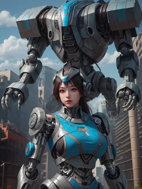 (masterpiece), (best quality),photorealistic, 8k raw photo,ultra high res, robot,glowing
jiqinvhai,huge robot, mecha, 
1girl,upper body,bare shoulders,outdoors, detailed skin
mecha musume,mechanical parts,robot joints,headgear,full armor