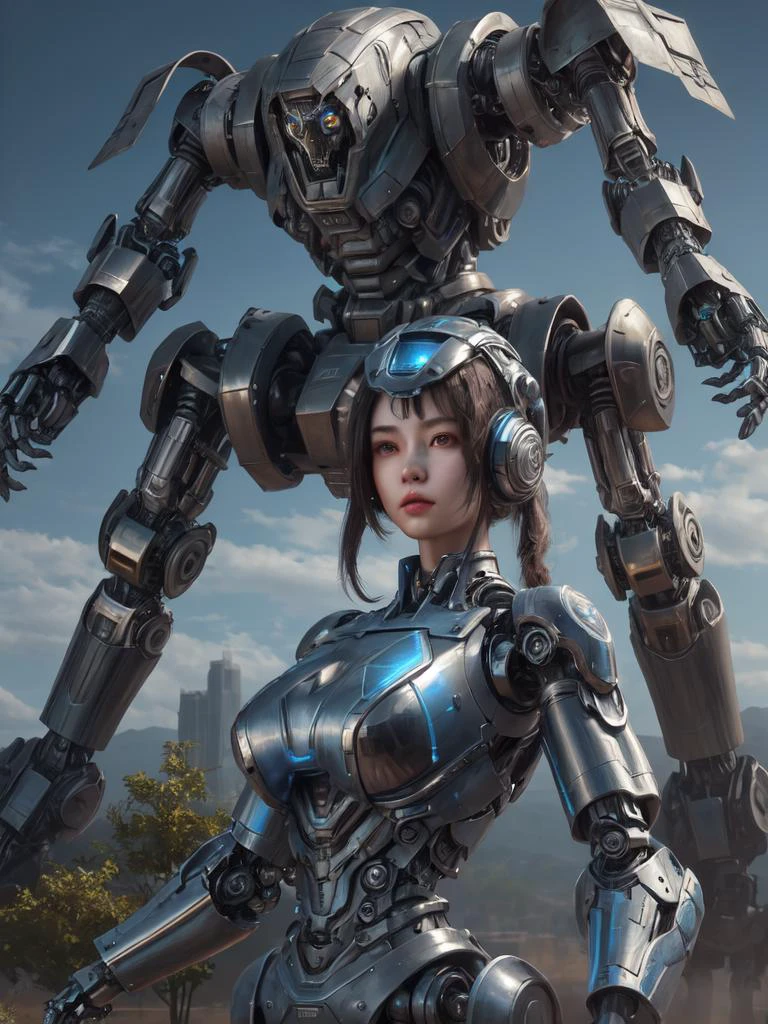 (masterpiece), (best quality),photorealistic, 8k raw photo,ultra high res, robot,glowing,Rembrandt light ,contour light
jiqinvhai,huge robot, mecha,
1girl,upper body,bare shoulders,outdoors, detailed skin
mecha musume,mechanical parts,robot joints,headgear,full armor