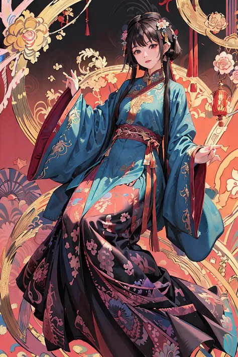 (masterpiece, best quality, official art, beautiful and aesthetic:1.2), extremely detailed,(fractal art:1.2),colorful,(zentangle:1.2), (dynamic pose), (abstract background:1.5), (many colors:1.4),
1 girl, (Amouranth_T_V1-600:0.8), black hair, hanfu, ming style, <lora:hanfu_v30:0.5>, Lavandula, Chinese lantern,