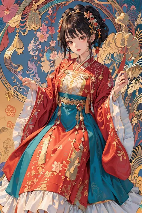 (masterpiece, top quality, best quality, official art, beautiful and aesthetic:1.2), extremely detailed,(fractal art:1.2),colorful,highest detailed,(zentangle:1.2), (dynamic pose), (abstract background:1.5), (many colors:1.4),
1 girl, (MF-SD15-V1:0.8), black hair, hanfu, song style, <lora:hanfu_v30:0.5>,
cherry blossom season,