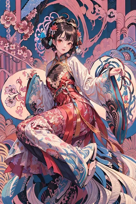 (masterpiece, best quality, official art, beautiful and aesthetic:1.2), extremely detailed,(fractal art:1.2),colorful,(zentangle:1.2), (dynamic pose), (abstract background:1.5), (many colors:1.4),
1 girl, (cajwes:0.8), black hair, hanfu, tang style, <lora:hanfu_v30:0.5>, Amaranthus hypochondriacus, Chinese kite,