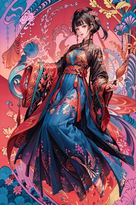 (masterpiece, best quality, official art, beautiful and aesthetic:1.2), extremely detailed,(fractal art:1.2),colorful,(zentangle:1.2), (dynamic pose), (abstract background:1.5), (many colors:1.4),
1 girl, (cajwes:0.8), black hair, hanfu, jin style, <lora:hanfu_v30:0.5>, Alstroemeria, goldfish jumping,